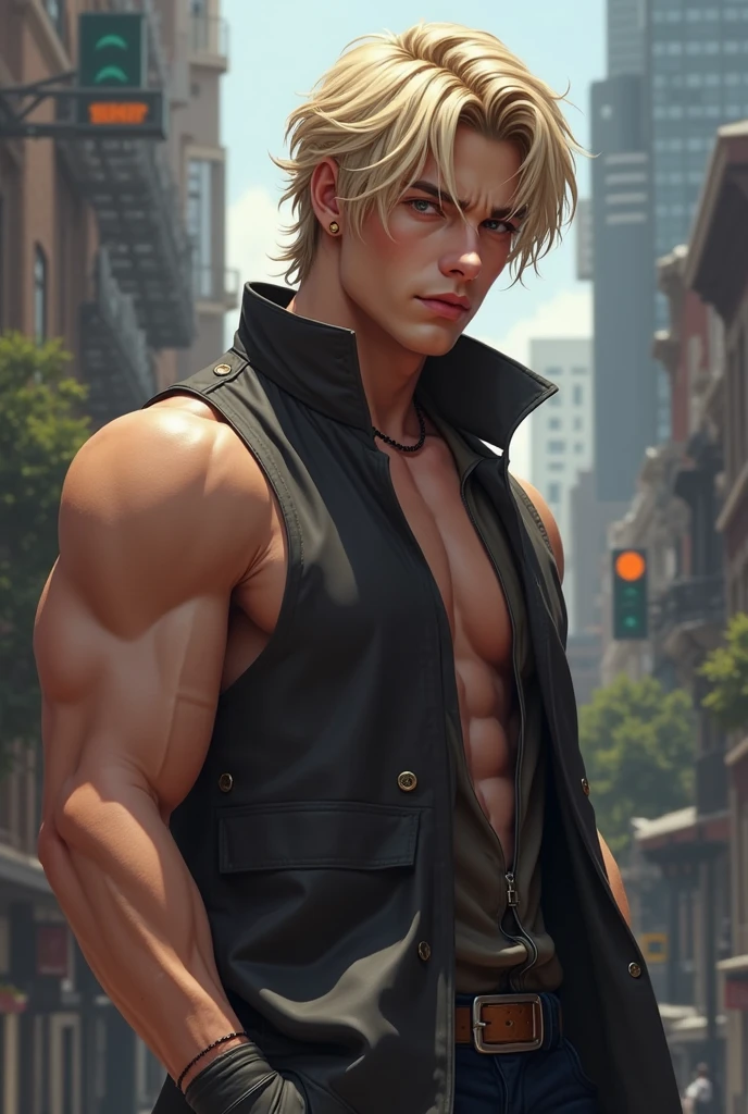 1 solo Thor com as roupas de Terry Bogard pretas, raios ao redor de si, thunder, thunder , cabelo blond, roupas pretas, vestes pretas, Nebula and smoke, black cloth, one arm behind his head and the other holding a lightning bolt, tempo fechado, tempo nublado, tempo escuro, cidade, raios ao redor