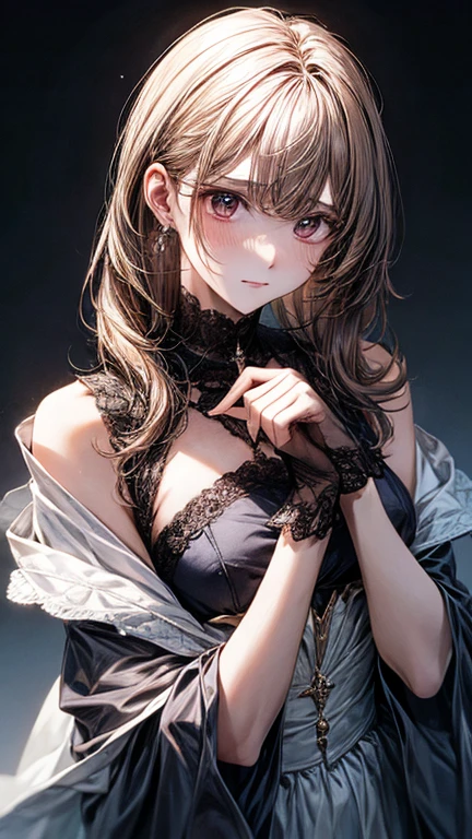((Biologically correct limb count))、((whole body including face))、4K、Masterpiece、((Focus on the face))、((Symmetrical, well-proportioned facial features))、Eyes with delicate depictions、(((1 person)))、Beautiful woman、Outstanding style、Slender Body、((Headband、Gothic Lolita、dress、(High heels)))、(smile)、(Close-up photo of the upper body)、High angle、Stop and look up、Photo with white border