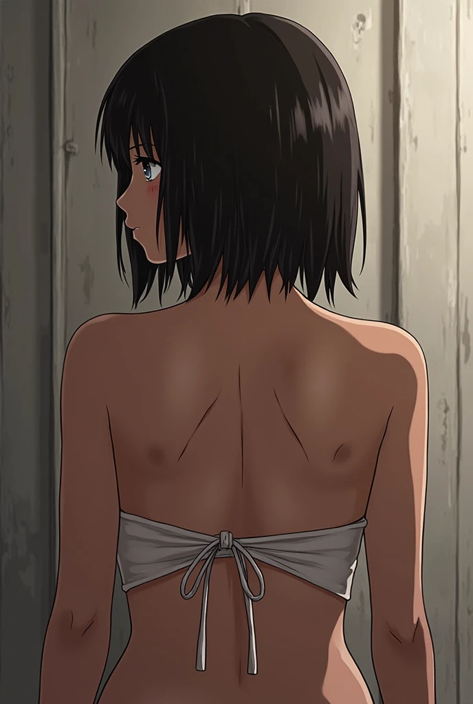 a anime giri, 14yearsold, brownhair, short hair, bobhair, flat chest, nsfw, naked, iwakura lain, bare vagina, feeling scary, from below,