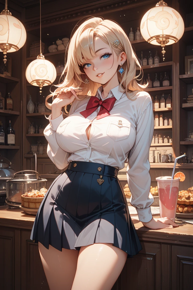 (high quality, High resolution, Fine details), (female teacher), Lusty Gaze, Confident posture, Modern Classroom, Soft sunlight, Romantic atmosphere, blackboard, Blonde, Casual clothing, Professional, Subtle makeup, sophistication, A kind smile, Attractive personality, Vibrant colors, Subtle flirtation, Playful interactions, Exquisite detail, Vibrant Energy, Stylish glasses, Expressive eyebrows, Attractive person, Captivating Charm, With confidence, Attractive attitude, Perfect Skin, Sharp focus, alone, Curvy Women, Sparkling eyes, (Fine grain), blush, Large Breasts, Sweat, Oily skin, Shallow depth of field, ((最high quality、High resolution))、Portraiture、Perfect body、Beautiful and bountiful breasts、Sexually excited expression、((throw、maid shows pussy))、Love Juice、I'm inviting you to have sex