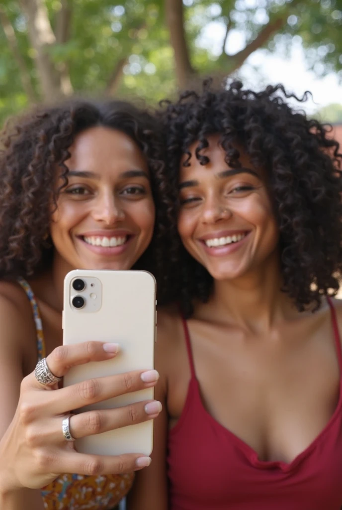 Beautiful black women taking selfie in the car