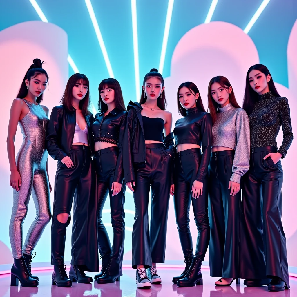 I'm taking photos for a new concept album. Create a girl group concept photo in the style of "O.O"