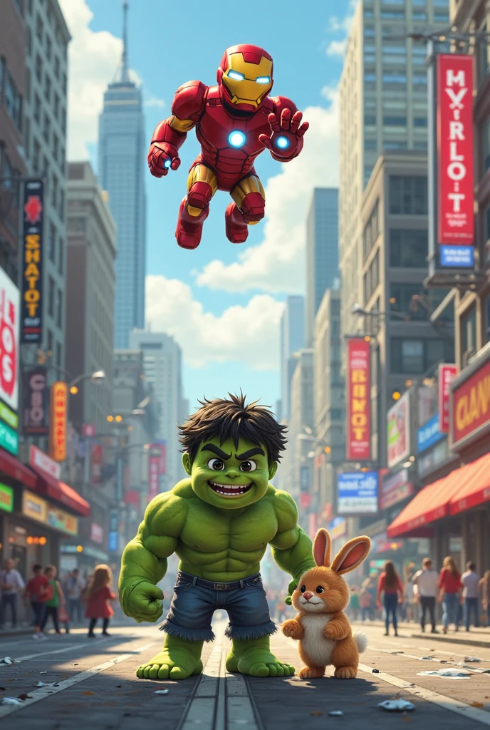 Rabbit fighting with Hulk