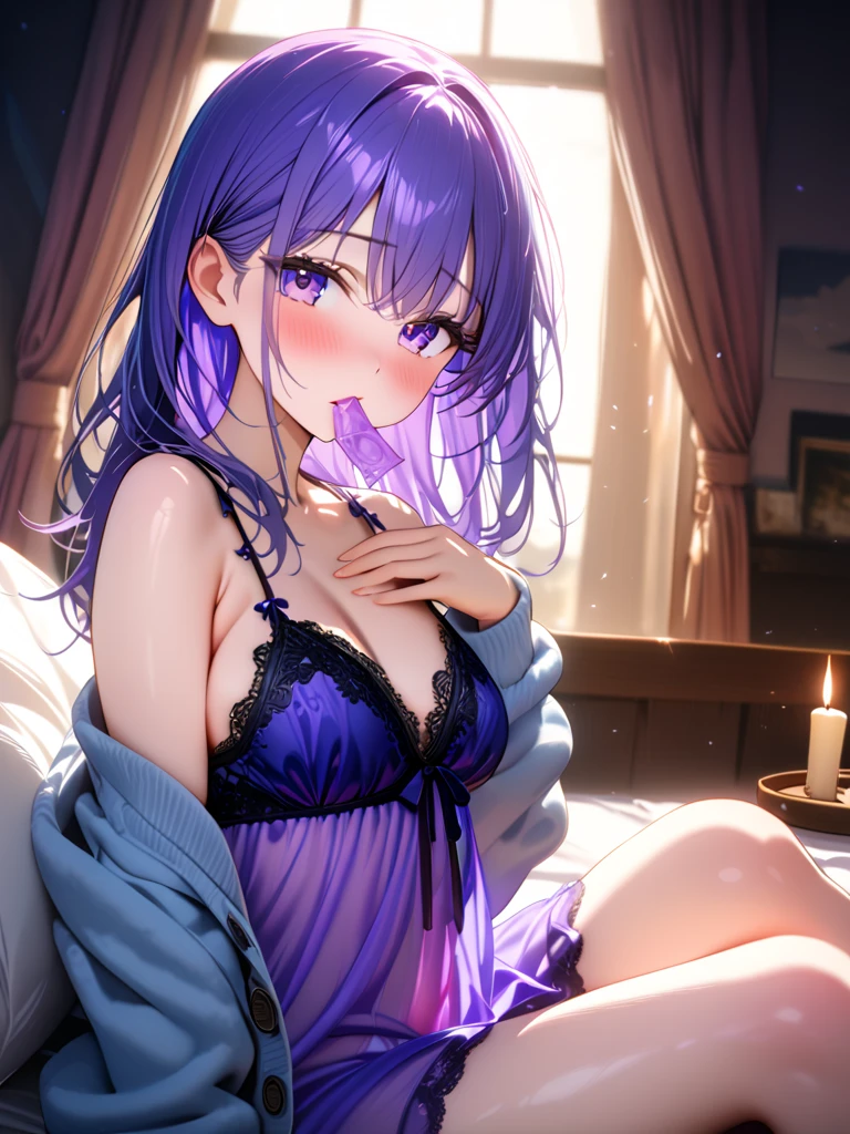 (8k, best quality, master piece: 1.2),super high resolution,1 girl, 独奏, colorshift eyes, hyperdetailed, expressive eyes, ultra-detailed face, ass pov, negligee、Random hairstyle、Random hair color、Midnight、Out of the window、Starry Sky, Collarbone, Ecstatic expression, cleavage