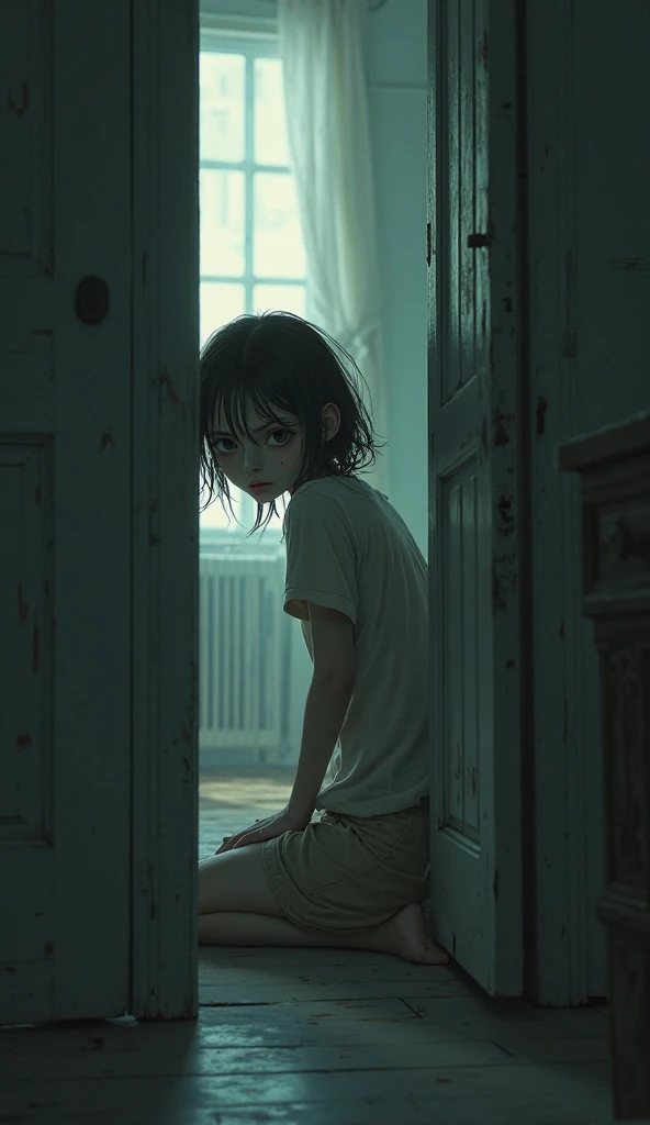 "Create a picture of a standing and watching her mother leave."