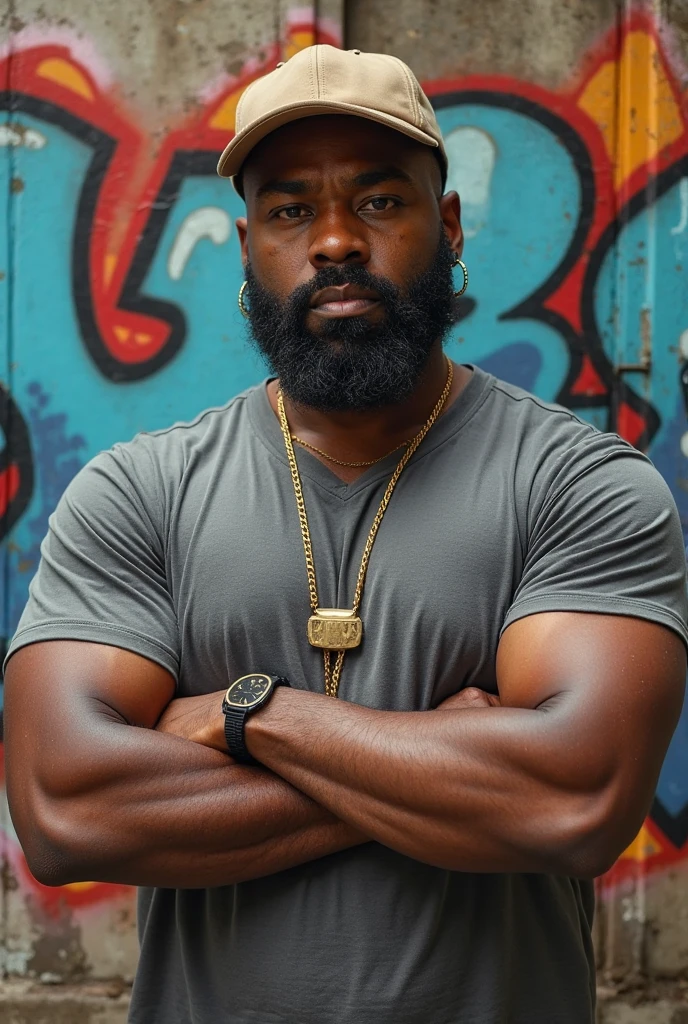 1boy, African American, solo, facial hair,34 yrs old, dom, male focus, flaccid penis, bald head, pectorals, bara, muscular, mature male, muscular male, abs, beard, ring nipples, chest harness, short hair, navel, stomach, large pectorals, thick eyebrows, bare pectorals, dark-skinned male, erection, thighs, erection under clothes, fancy suit, dark skin, tie, open shirt, jacket, grey business suit, pectoral cleavage, cowboy shot, cop agent uniform, feet out of frame, thick thighs, looking at viewer, masterpiece, 4k, high quality, highres, absurdres,