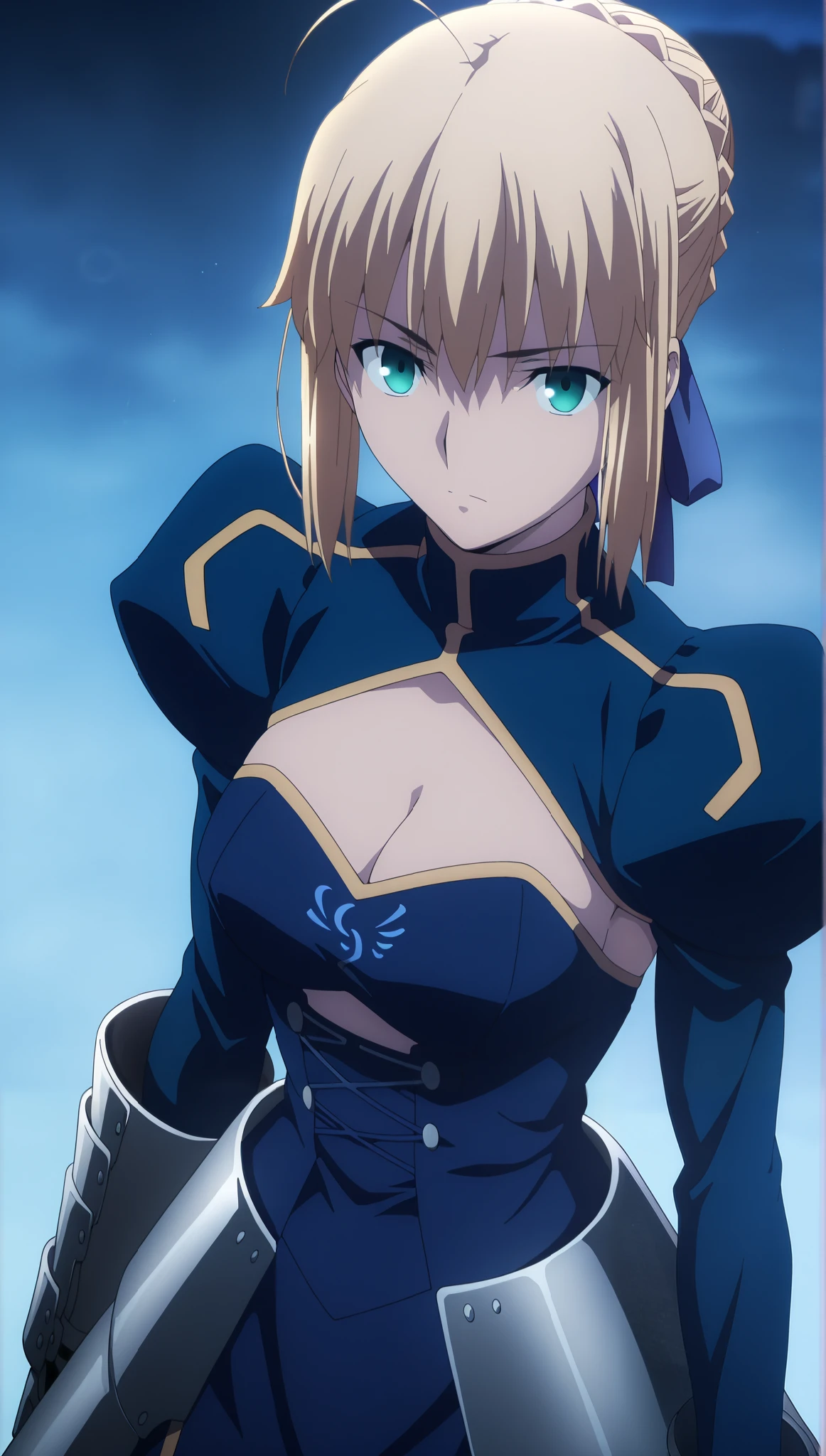masterpiece, , absurdres, highres, detailed background, high resolution, masterpiece, necessary, detail, best quality, quality, necessary, details, High details, Precise,, steam, fog, load, city, dark, outdoors, lens flare, blurry background, night , from above, girl, ufotable style, anime style, anime screenshot, by ufotable, fate \(series\), heaven's feel, ((half eyes closed)), serious look, upper body, close view,(dutch angle), looking at viewer, cleavage, bare midriff, stomach visible, belly visible, sexy, bikini, arms down
girl, mature, tall female,1girl, artoria pendragon (fate), saber (fate), blonde hair, green eyes, hair ribbon, blue ribbon, french braid, braided bun, single hair bun, short hair, sidelocks, turtleneck, blue dress, long sleeves, juliet sleeves, gauntlets, faulds, thigh, long dress, medium breast, (anime coloring:1.2), (anime screencap:1.2),