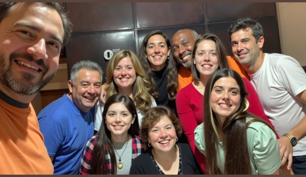 Smiling Family Taking Selfie in Restaurant with Purple Wall, Family photo, Happy family, Directed by: Samuel Silva, by Amelia Peláez, goth family, Directed by: Nandor Soldier, In Sao Paulo, divertindo-se, foto assustadora, Selfie, family portrait, imagem de perfil, Directed by: Luis Miranda, Divirta-se, by Gina Pellón, foto Selfie