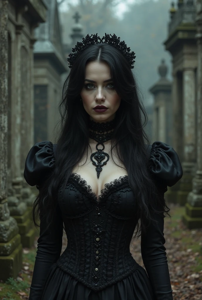 Beautiful 20 year old woman fucked in the ass by her man , with short messy wavy black hair, wearing a red corset with black accents and large black cloak, (( fine detailed five fingers long black gloves))  (( in a foggy cemetery at night ))  (red lipstick:1.5), realistic skin texture, (cross necklace:1.2), (eyes closed:1.3), (Zentangle and Gothic Art:1.4), photo realistic, 8k (( full figure pictures))