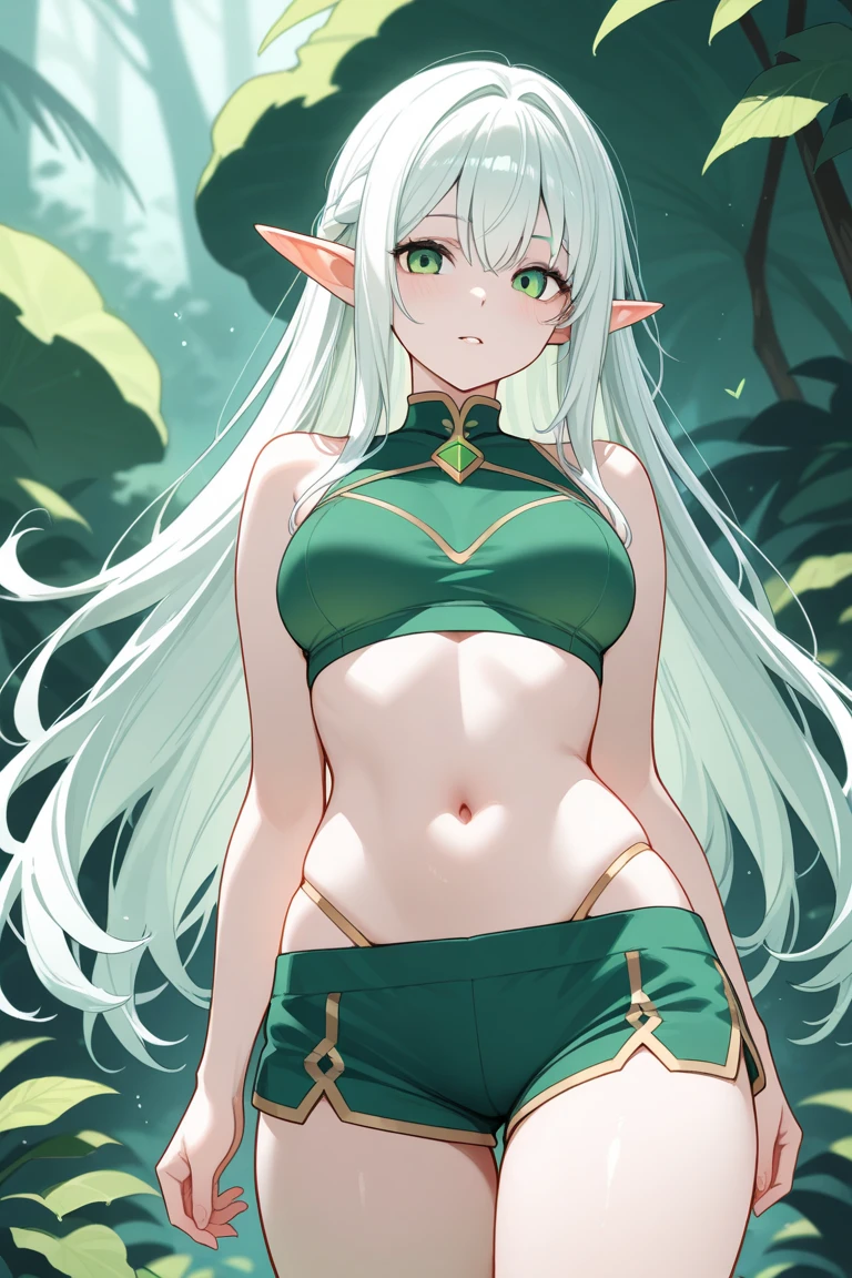 The elf stands and looks at the camera, A girl stands at a fair, green eyes and white hair, The wind lifts the skirt, You can see the underpants, blue skies, Beautiful clear blue sky, green hairpins in the hair, skinny waist, Slender figure, Appearance of the model, confusion, sexuality, nahida, pixie, elf ears, Beautiful ears, green colored eyes, People's casual clothes, black clothing, pantyhouse, black tights, little chest, You can see the, Upskirt, black clothing, White underpants, Elf Girl, Sweet girl, attractive anime girl, beautiful anime girl, Cute beautiful anime woman, detailed digital anime art, beautiful anime girl, beautiful anime girl, Anime with small details, Best Quality, Masterpiece, Ultra-detailed, Beautiful, hight resolution, Original,CG 8K ультрареалистичный, perfect artwork, beatiful face, Face Clean, Skin, hyper realistic, Ultra Detailed, A detailed eye, dramatic  lighting, (Realistic) Realistic, Full HD, Best Quality, Best Quality, Beautiful lighting, (8k wallpaper of extremely detailed CG unit), High Details, sharp-focus, The art of dramatic and photorealistic painting, beautiful smile, nude, dressless,