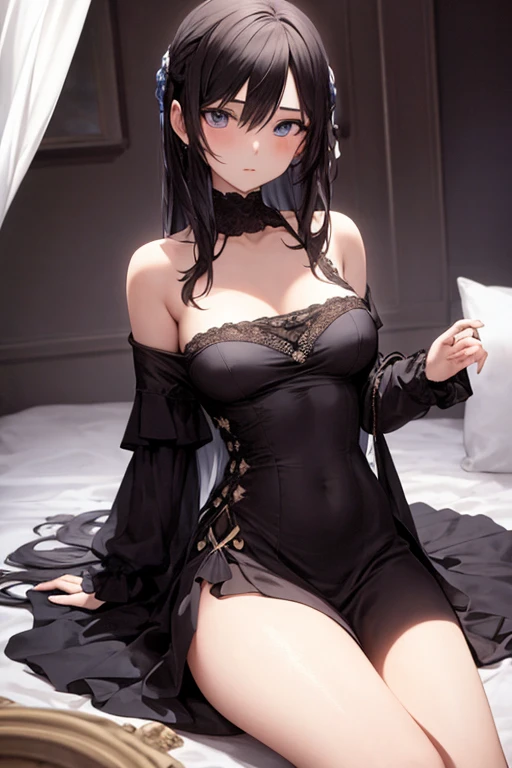 A woman with a lonely beauty, a sad, dark landscape, a lover with a glittering beauty, but with inner sorrow like rain drops and snow without clothes on.