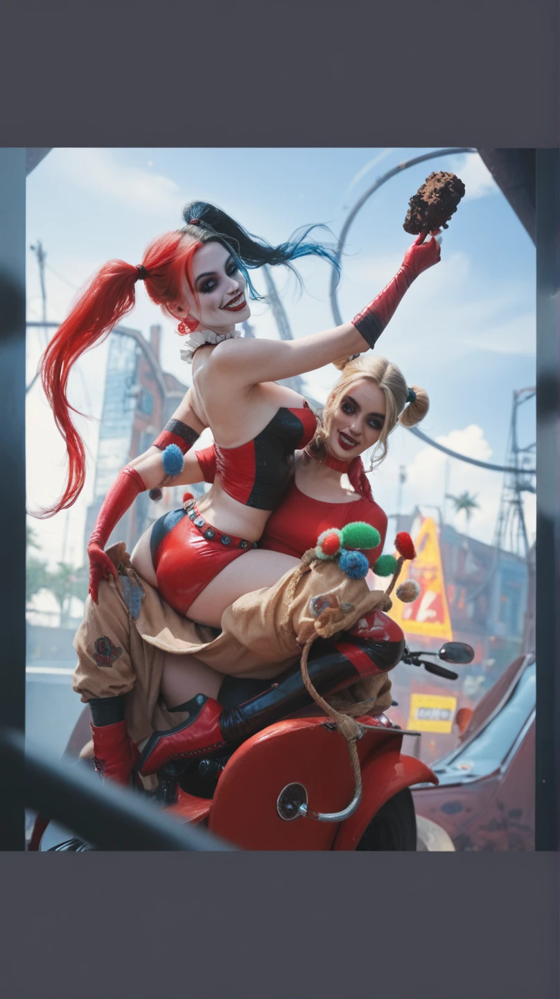 Margot Robbie as Harley Quinn, scantily laid, sexy, underwear, mouth full of milk