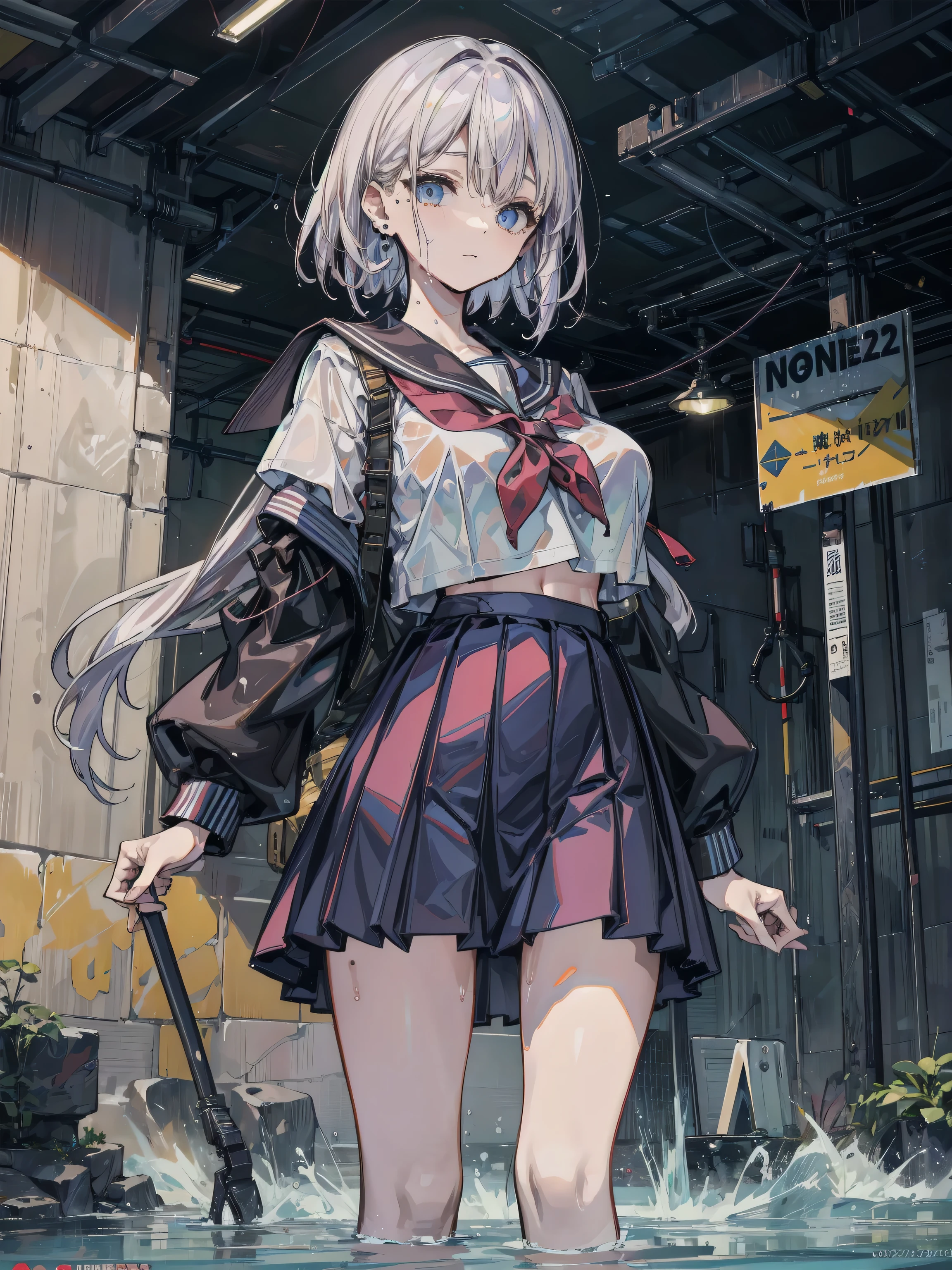 (8k, RAW photo, best quality, masterpiece:1.3),(realistic,photo-realistic:1.37),(night),(looking at viewer:1.331),(white hair),posing,Tokyo street,nightcityscape, extremely beautiful face,bust,put down hands,Random hairstyle,Random expression,big eyes, ,lower abdomen,(short-sleeved
JK_shirt),JK_style,(dark blue JK_skirt) ,(bow JK_tie),mix4, kaedehara kazuha, male focus, 1boy, solo, red eyes, bangs, multicolored hair, japanese clothes, streaked hair, red hair, hair between eyes, weapon, sword, white hair, closed mouth, ponytail, outdoors, tassel, looking at viewer