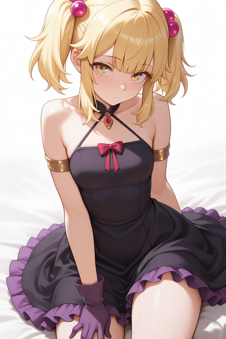 1 girl in, purple color hair、Purplish pink eyes that dreamers desire, (Blonde hair) , small stature, Colossal tits, Lori, (masutepiece:1.2, Best Quality), (finely detailed beautiful eye: 1.2), (beautifull detailed face), (Best Illumination, extremely delicate and beautiful), ((Cinematic Light)), Dramatic light, (Pale white background:1.5), Short bob hair(1:3)、Ultra Contrast、Braid a little around the ears, clavicle, White long dress、only has 5 fingers、、Her pussy is visible through the white thong、Wet pants、You can see inside your underwear、full of sweat、mocking look、diaper、nffsw,Arms crossed、grab the arm、Shoot from below、The angle is as seen from below.、Best Quality、Large breastuscular pussy、Pubic hair,high-level image quality、hightquality、8K,perfect hand、5 fingers、finger pin、Perfect Finger、T back、Naked、noise cut、bullet hand、Her hair color should have been a brighter purple.The skirt part is also carefully expressed..、Purple skirt、the skirt is floating in the wind、Dark purple panties、Pubic hair majority,A scene of make cooking Carbonara Pasta in the kitchen