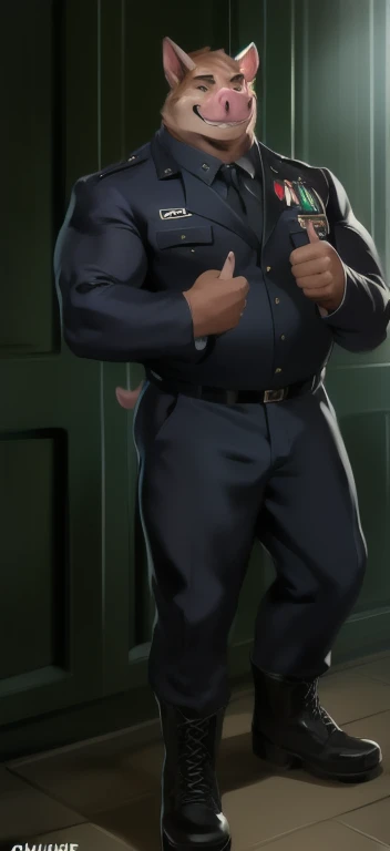 Caricature of a policeman with his arms crossed, Close-up de corpo inteiro, zoomed out full body, traje: soprar, imagem de corpo inteiro, design de personagens policial homem!!, design de personagens policial homem, single character full body, whole body view, Arte Oficial, oficial, Estilo Kentaro Miura, Makoto Shinka, policial