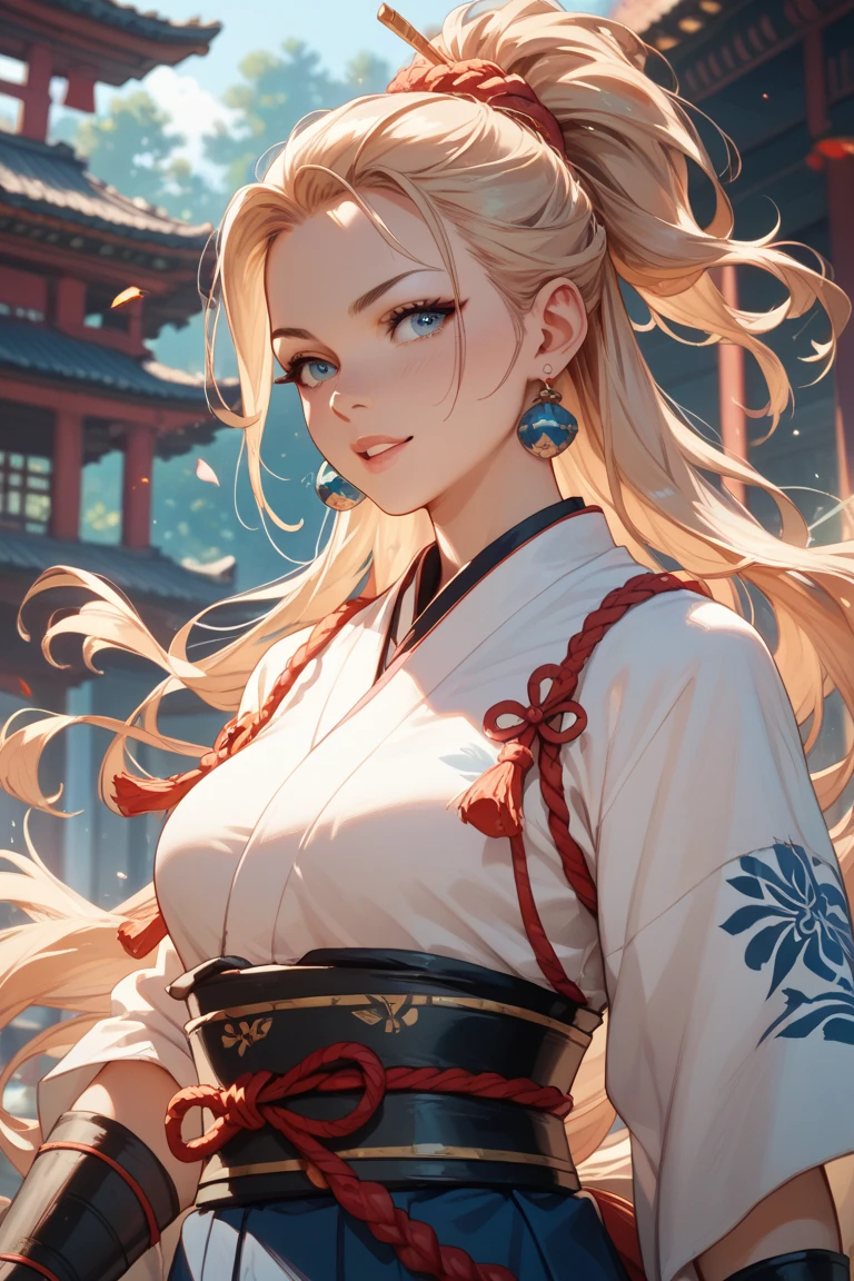 a beautiful young woman, 25 years old, wearing traditional Chinese clothing, standing in an old temple, her medium-length hair flowing, her eyes rendered in an anime style, happy, hands toghether, praying, her medium-sized breasts accentuated, captured from a low angle, (best quality, masterpiece, 4k, ultra-detailed), intricate details, vivid colors, dramatic lighting, cool angle, simple background, temple