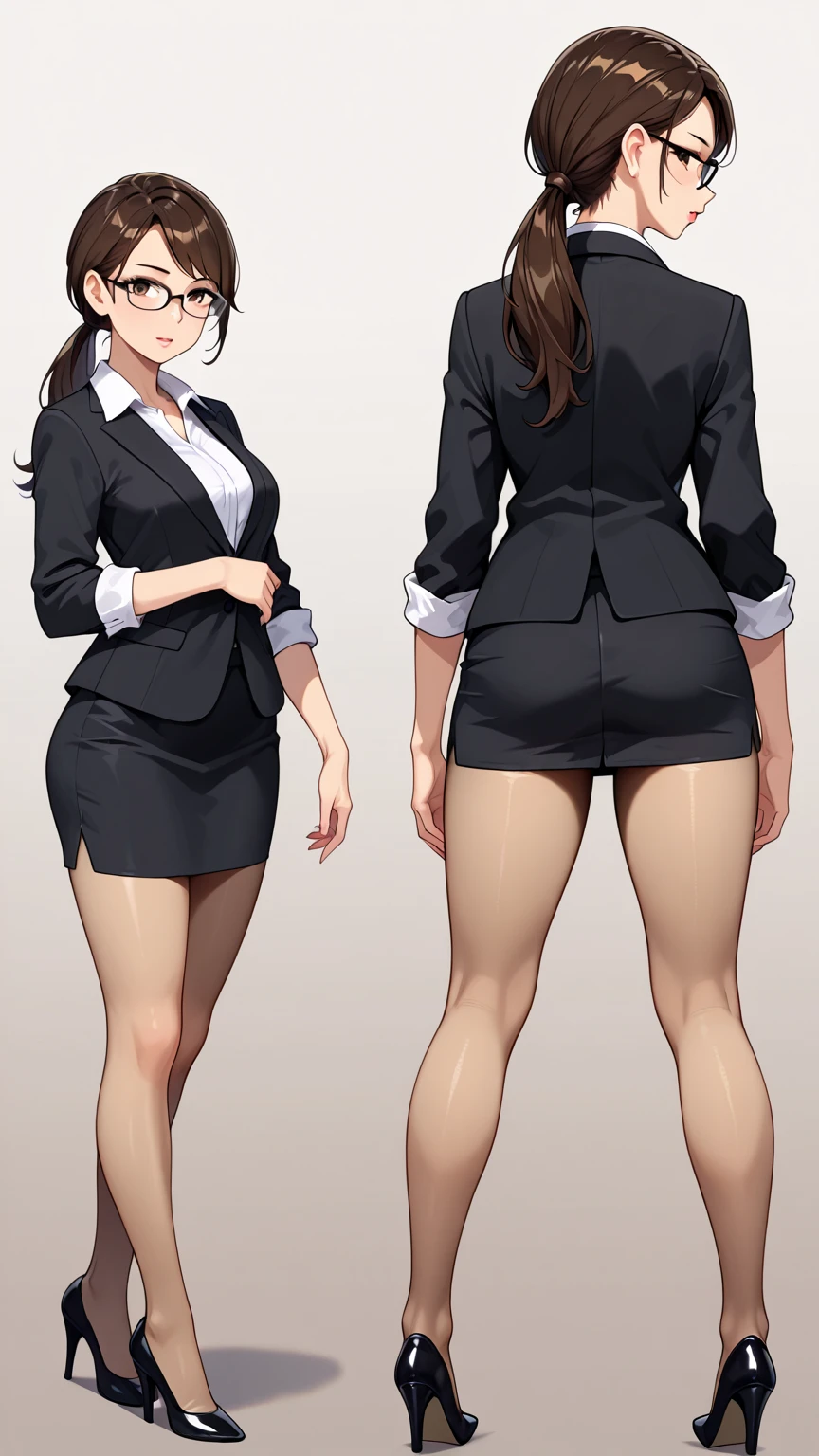 (best quality, masterpiece1.2), detailed,1girl, solo,looking at viewer,simple background,
dynamic pose,smile ,detailed eyes , full body, red eyes, dark hair , bob cut, office lady, mature male, necktie, glasses, miniskirt,
<lora:Mdf_anStyle-20:1>