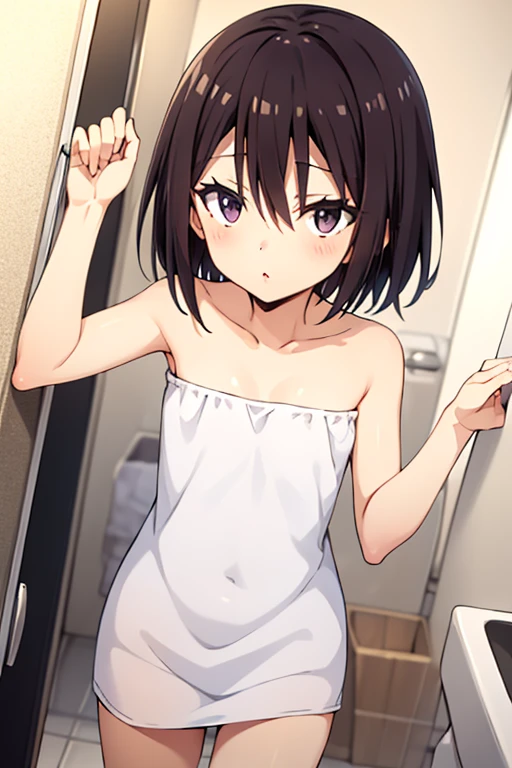 woman cute eyes black hair short hair naked small breasts black eyes open mouth embarrassed feel cute nipples