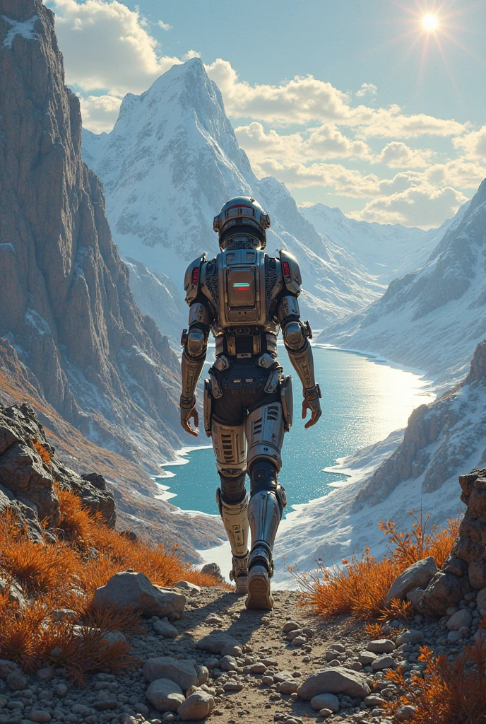 Angelic being without human affections, a creator being of the universe, mythology, In the background of the image, a scenario of heavenly mountains, orange clouds. The style of the image should be in comics, with strong and striking strokes, and mythological and angelic touches on the characters  