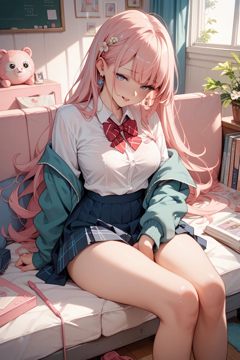 Anime Girls sitting on bed with laptop and purse in hand, Soft anime illustration, seductive Anime Girls, Smooth anime CG art, cute Anime Girls, 4k anime wallpaper, Anime Style 4k, Painted in an anime artist's studio, an Anime Girls, beautiful Anime Girls, Beautiful anime school girl, Anime Art Wallpapers 8K, (Anime Girls), pretty Anime Girls