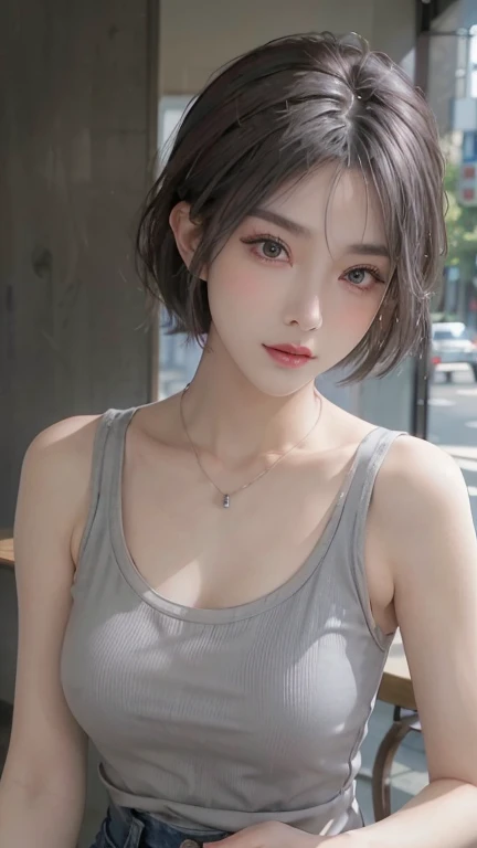 (Photoreal:1.4,RAW shooting,)最high quality, masterpiece, 超High resolution, (realistic:1.4), Raw photo, 1 girl,, short hair,, (masterpiece, 最high quality, high quality, High resolution, Super detailed),pink hair、(Night lights:1.4),Beautiful and slim style,Her chest is almost flat,The waist is very thin,