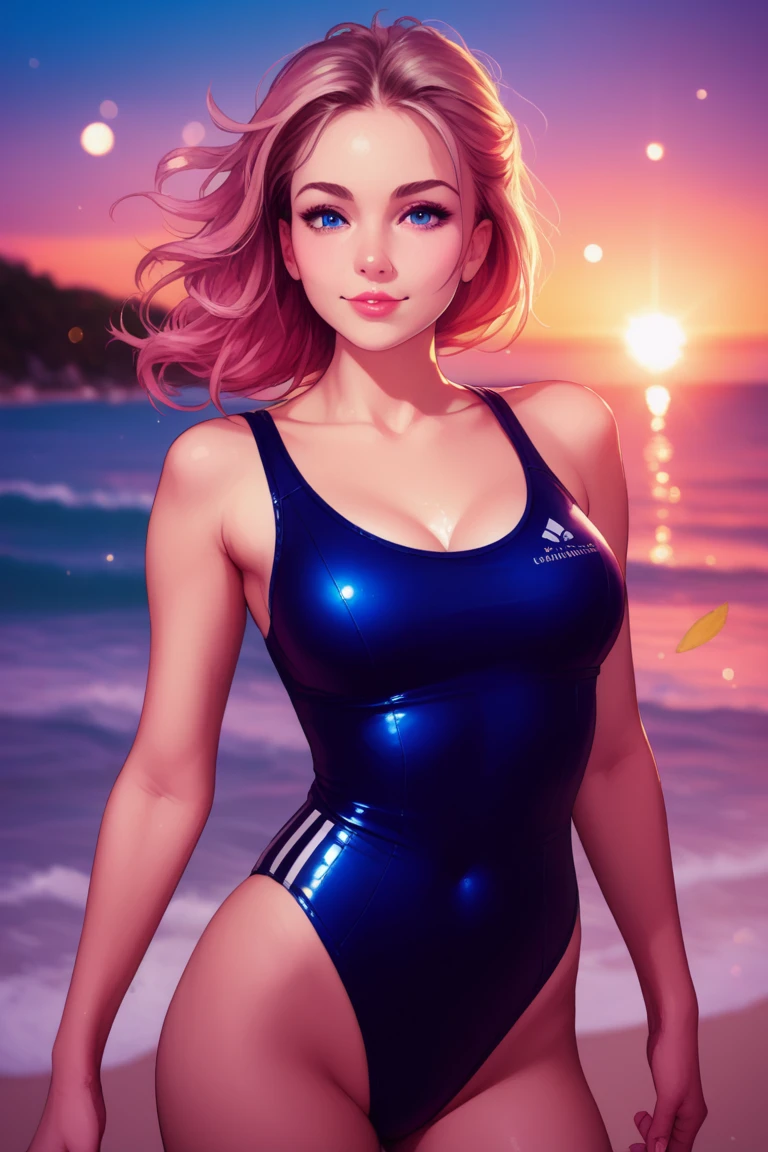 1 pretty woman, short pink hair with pigtails, small waist, skinny, swimming