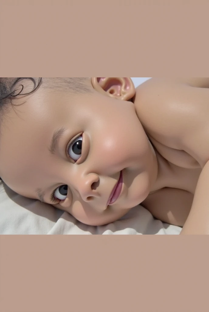 there is a baby Bare that is laying down on a bed, photorealistic full body, an ultra realistic, digital art. photo realistic, complete detailed body, 3D render, 3D Cartoon, big head, cartoonish look, high resolution, super detail, soft lighting