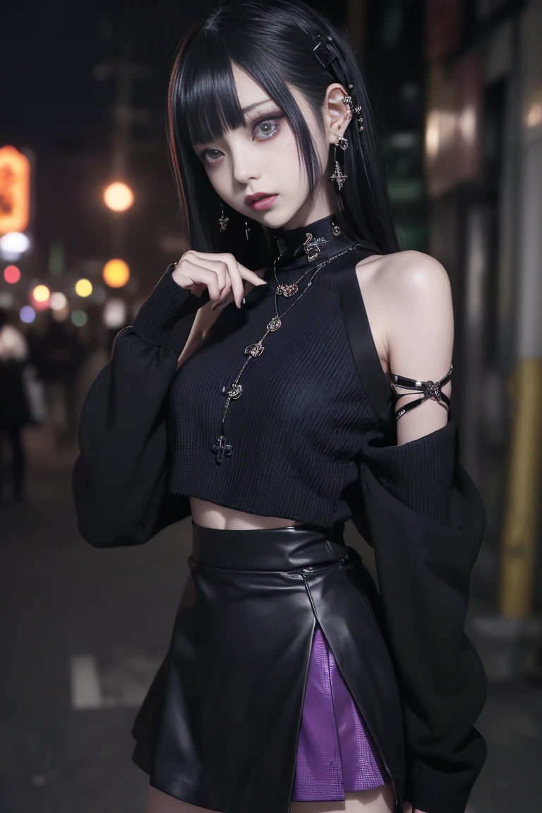 1girl, masterpiece, fishnet leggings, goth, skinny, colorful hair, bedhead, black shirt, sitting, short pigtails, bangs, short hair