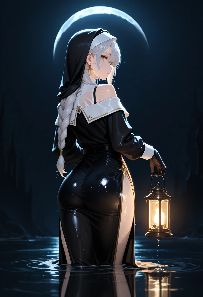((best quality)), ((masterpiece)), (detailed), hot young curvy girl, black lava outfit, stocking, white latex slime, beautyful face, high heels, (( long length hair)), ((detailed eyes)), lightning in the background, ((dark horror castle in the background, ((lace thigh fix), garter belts (((the clothes melt off her))), (((black paint splattered on it))), (flying dragon in a background), white damaged corset, ((her clothes were torn in several places))), high heels boots,white latex lingerie, (nun costume), (((he wearing a white venom face mask))), venom, white dark venom, ((black lacy brassiere)), perfect detailed , (detailed eyes), (((platform high heels boots))), hot long legs, ((full body)), hot ass, ((it is photographed from back)), (standing), ((fullbody)), white latex, erotic pose, white corset, (((large fishnet stockings)))