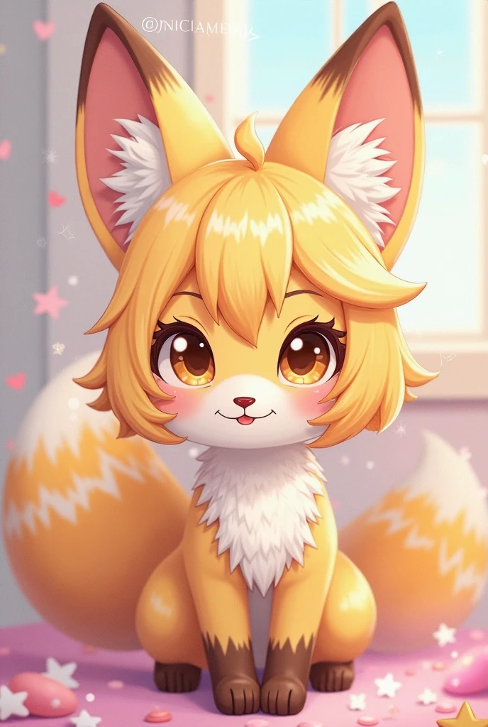 a small and cute puppy with fluffy yellow fur and green eyes