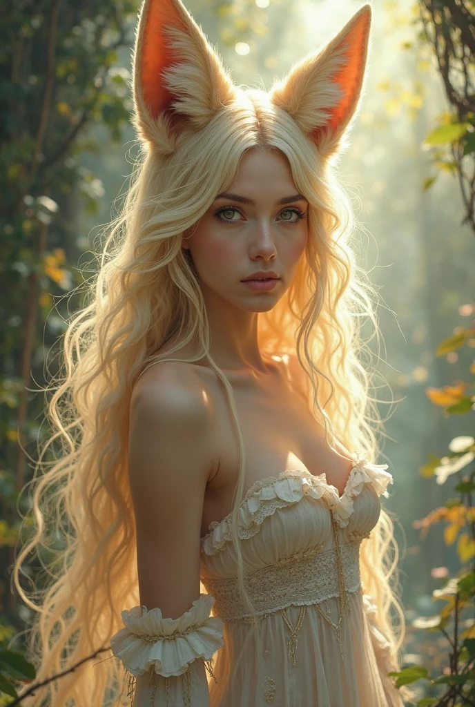one girl, fox ears, , pure, cute naked, topless, a Fox human Mix, human Body, big tits, furry skinfox eyes, hairy skin,Most of Tage face ist human