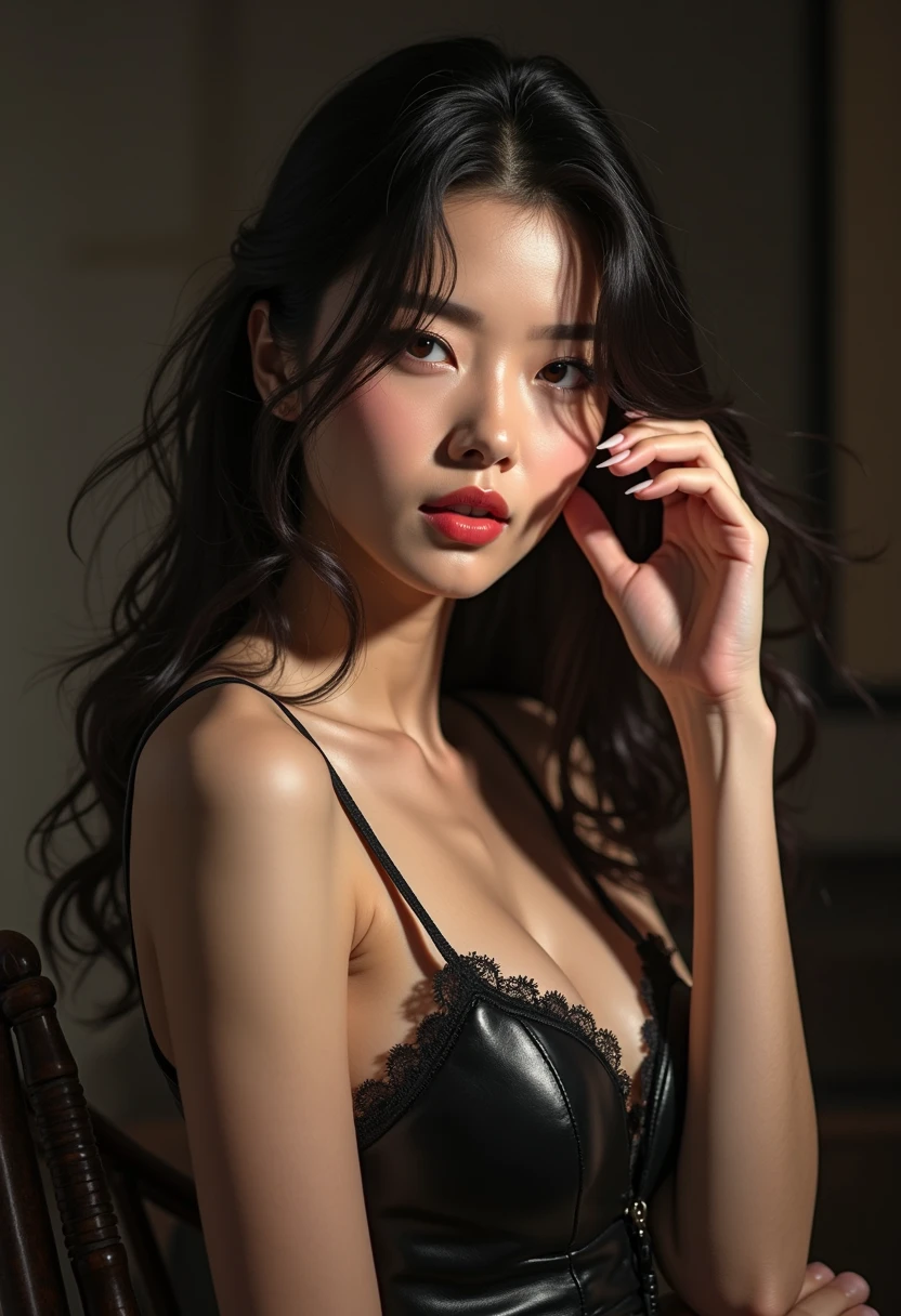 highest quality, epic realistic, ((in the pitch black darkness :1.4)), ((portrait:1.5)),(background: dark ) high contrast ,glorious picture, lowest lux, lighting face, she's comfortable, wearing white lingerie, looks incredible, (8k, Raw photo, Highest quality),(epic realistic:1.5), a woman, face,(detailed eyes:0.8),(looking at the camera:1.4), (Highest quality), ( high contrast, deep shadows),Intricate details,cinematic,((skin:1.4)), (long dark hair:1.3), long hair, messy ,(Hdr:1.5),Detailed, colors, Superior quality, Masterpiece, Raw Photo (20-year-old, looking at viewer), beautiful, (wearing underwear, bra and panties), perfect, natural, perfect composition, portrait, perfect face, smiling expression, Captivating eyes, Bright details, Tight lips, (High Skin Detail),, (blue tint: 0.6), (sale: 0.8), (bloody: 0.7), Key lighting , (backlight: 0.5), Medium depth of field, Canon 5d, 50mm lens, f/4 apertures, (Ultra-detailed, Complex detail), sharp focus, soft colors, 8k, Absurd, 80mm, dark background, photography, smiling, pinay, filipina, medium ,