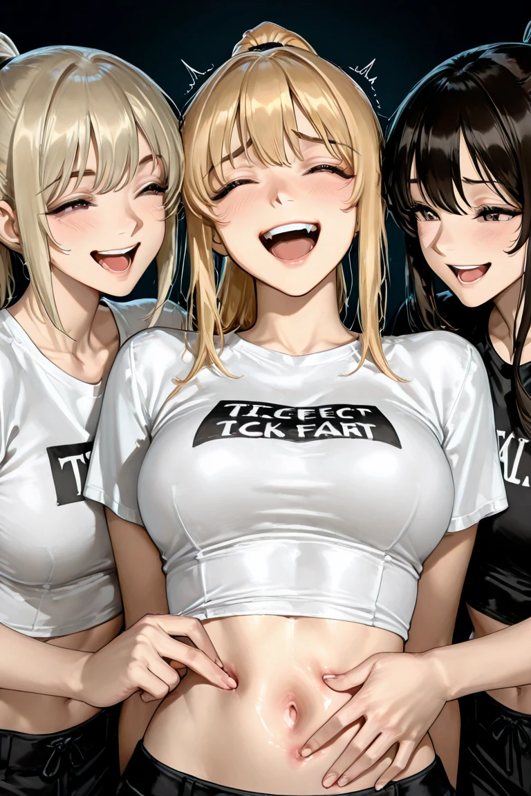 (highest quality, High resolution, perfect pixel, Depth of bounds written, 4K), upper body, (chair), (looking up), (detailed eyes), (1 lady), tall, (skinny body:1.2), (thin thighs:1.2), (Narrow hips:1.2), (black tube tops:1.4), bellybutton, sleeveless, middle breasts, (blond hair), (ponytail:1.2), (standing:1.2), (denim mini skirt:1.3), (panty strap:1.2), (hand on hip and behind head:1.2), contrapposto, (leaning forward), (seductive smile), one eye closed,