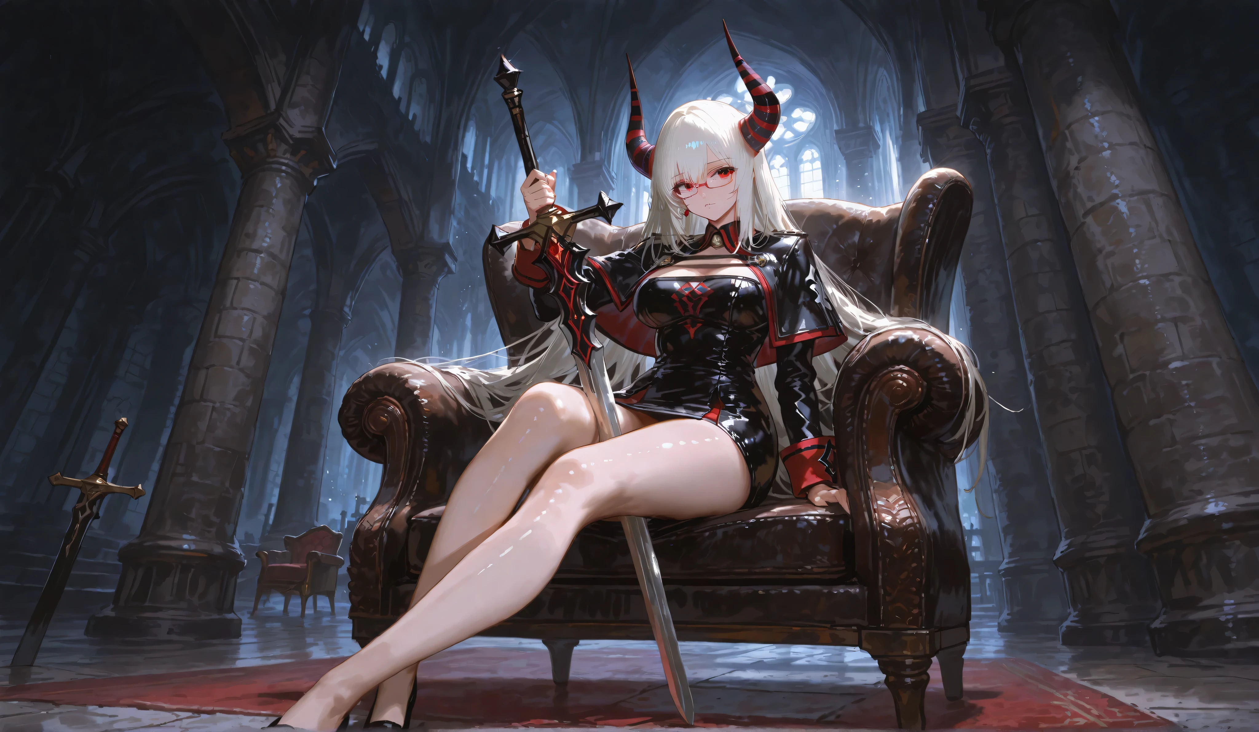 Girl, big breasts, cute, white skin, baby face, pink eyeballs, white hair, good figure, super long beautiful legs, white stockings, 8K, CG quality, master works, perfect eyes, eye details, right fingers, right thighs, no extra fingers, no extra legs