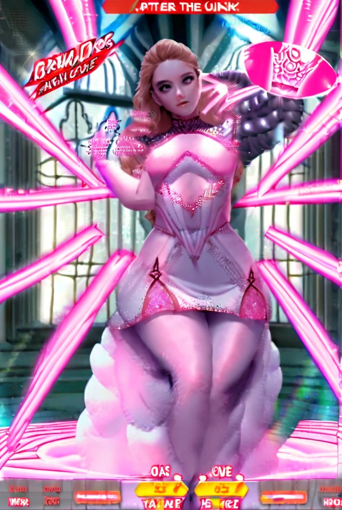 Linda mulher de cristal, your entire body is made of a pink crystal, sua pele parece vidro e um pouco transparente, mulher de corpo todo, imagem com muitos detalhes de cristal em todo o seu corpo, ela segura um grande martelo feito de diamantes rosas