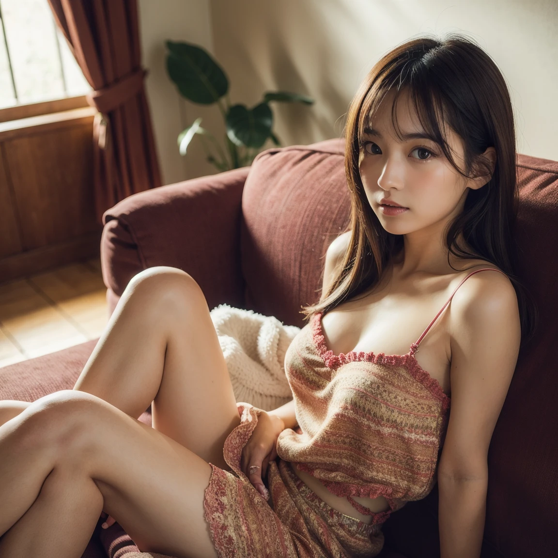 Girl (Masterpiece: 1.4), (8K, Real, Raw Photo, Best Quality: 1.4), Japan Person, (1 Girl), Beautiful Face, (Real Face: 1.4), (Caramel Hair, Long Hair: 1.3), Beautiful Hairstyle, Realistic Eyes, Beautiful Detail Eyes, (Real Skin: 1.3), Beautiful Skin, Attractive, Ultra High Resolution, Ultra Realistic, High Definition, Golden Ratio, (Detailed Face: 1.4), (Anna Tanaka), Skirt, NSFW, pose (bend knees and open legs), front