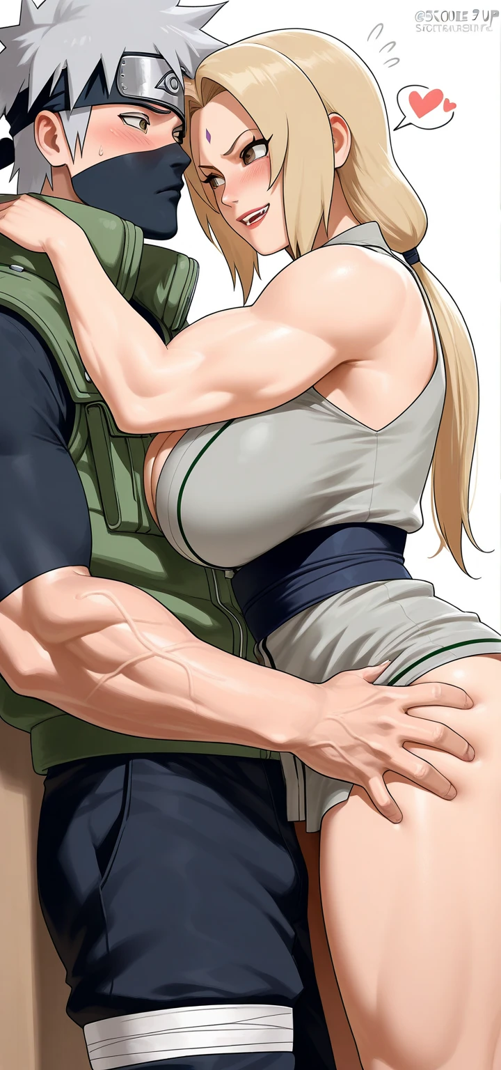 Tsunade Senju, Bela, masterpiece, extremely detaild, best qualityer, best ilumination, best shade, face perfect, shiny brown eyes, blue mark on forehead, wearing a gray kimono with a red belt and a green jacket, 1 girl, big boobies, big-ass, leaning forward looking at the viewer, in Konoha, tsunade senju and boys, 1 girls, 1 boys, girl milking ????? boys, tsunade senju milking ????? boys, boys waiting position, ????? downwards position, ????? pointing downwards, ????? go out sperma, ????? bondage, the fandom ????? milking, girl looking at the camera, boys not looking at the camera, tsunade senju looking at the camera, boys not looking at the camera, the boys facing away from the camera, red nails on finger tsunade, red nails on finger girls, 1 boys and 1 girl, and boys waiting position waiting position and facing away from the camera, brown eyes for tsunade, one penis, 1 penis