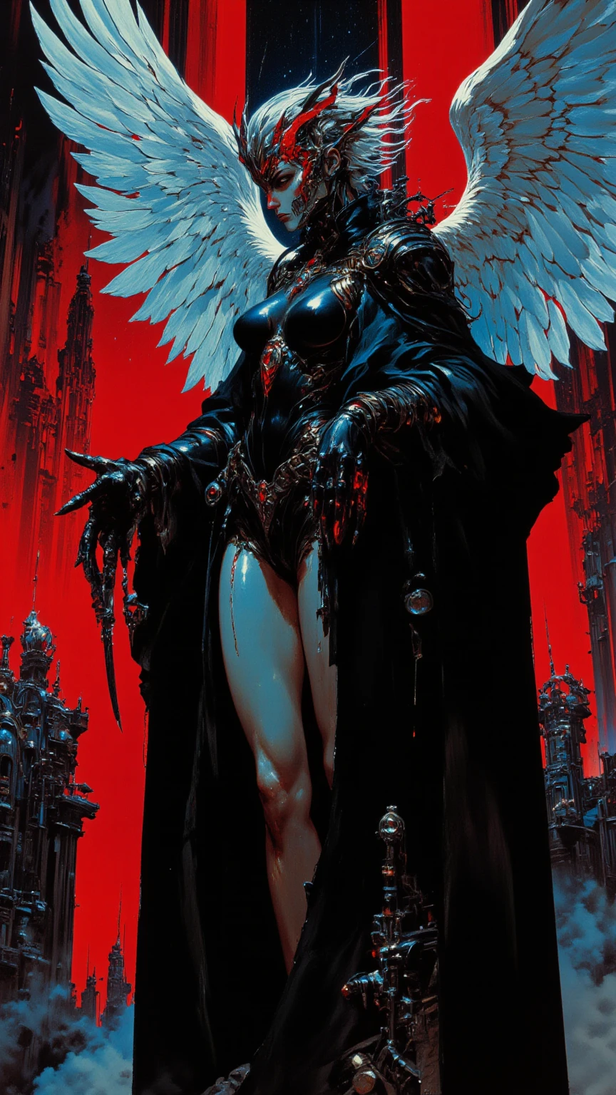 Uma mulher solo girl, Queen of Death, pale skinned, cabelos brancos, olhos brancos,  red-lips, goth makeup, expression would be sensual, corpo sensual sexy, cintura fina, coxas grossas, usando um vestido antigo preto, ela usando um colar de caveira de prata, in the background a cemetery and she is holding a soul with her hand, detailed graphic bright and vibrant colors, whole body