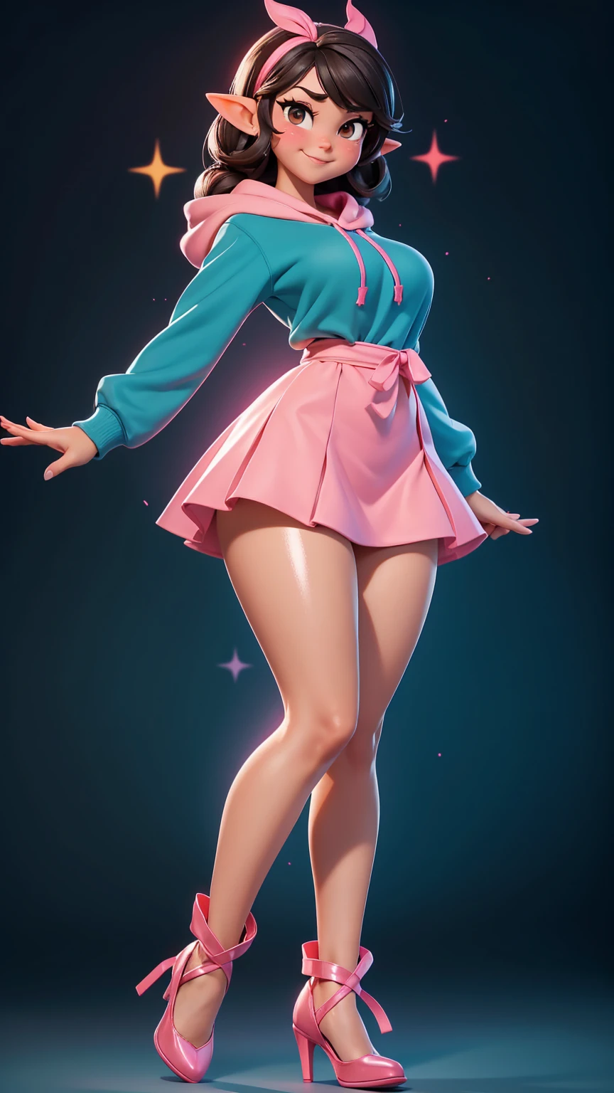 3D Characters,stud earrings,(whole body:1.2),Simple background, masterpiece,best quality,(Light pink gradient background:1.1), earrings , High Ponytail