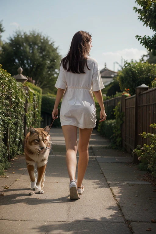 A woman walks with animals