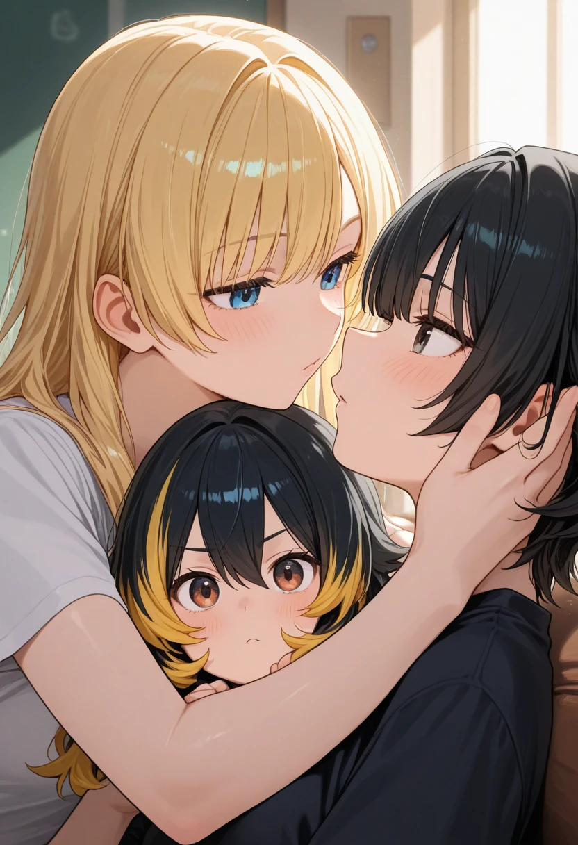(man and woman kissing:1.6),, (masterpiece, Best Quality, high resolution, nffsw, Perfect Pixel, depth of fields, 4K), , Perfect body, , (boy and girl:1.6), (2 human in picture:1.6) boy on top, Eft_Bocchi_Yellow, ijichi nijika, blonde hair, side ponytail,, long hair, ahoge, shirt, red eyes, :d, bangs, bag, sidelocks, anime coloring, jacket, , blue jacket, sailor collar, polka dot, open clothes, white shirt, open jacket, ,, , nsfw,(ecstasy:1.3) ,(slut:1.2),(vulgarity:1.3),(fucked silly:1.1),(steam:1.1),(wet:0.8),(trembling:0.8),(tears:0.7) ,(drooling:0.6),(sweat:0.8), wince,(orgasm:1.5), , (nipples:1.4), (boy fondle girl's breasts:1.6) , ,