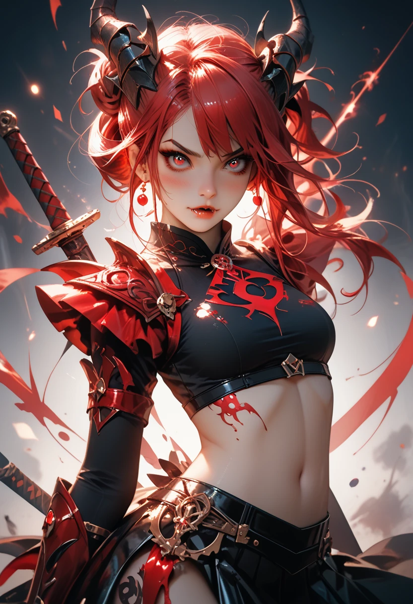 (detailed background,dark fantasy),(beautiful detailed face),(1 girl,solo,red hair,sharp face,low twintails,golden eyes,hair between eyes,dynamic angle),full body,bow,archer,flying arrows,genshin impact,Yoimiya