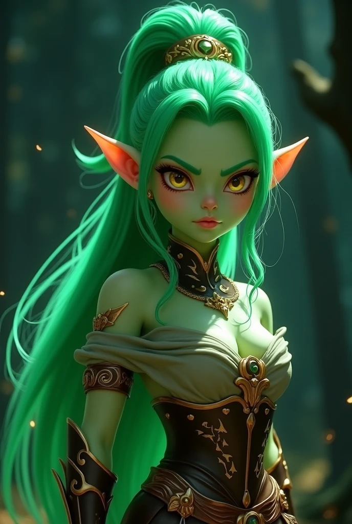 Anthropomorphic female grinch mage. Official Art – Charecter profile. An Award-Winning Digital Masterpiece In 4K Ultra HD, Extreme Detail And Intricate Realism. Symmetrical Face. This Concept Art Brought To Life By The Hands Of Artists Like Wlop & Artgerm In A Stunning 2D Vector Illustration.Background Is A Panoramic Vista. Kim Kardashian