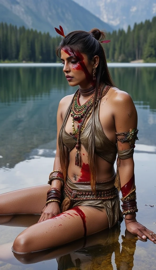 ((best quality: 1.5)) ((masterpiece)), intricate details, sharp focus, professional, real life, realistic representation of the face, dynamic pose, in the style of realistic and hyper detailed renderings BREAK ((detailed (((juicy dripping swamp babe, (Indian, Indian), blackout eye makeup: 0.4, tattoo:1.4), maroon gold robe cloak, heavy velvet dress)), [black hair:purple hair:0.8], messy frizzy hair, [flat chest:medium breasts:0.8], night, dim lighting, firelight, looking away, black lipstick, professional lighting, photon mapping, radiosity, physically based rendering, ultra resolution, hyper-realistic)), photorealistic, hyper-realistic, 8K
