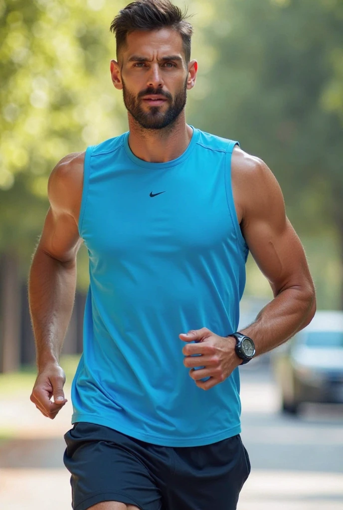 (RAW photo), joshsweet, grey background, <lora:JoshuaSweet:0.7>, running, muscular, bald, dark-skinned male