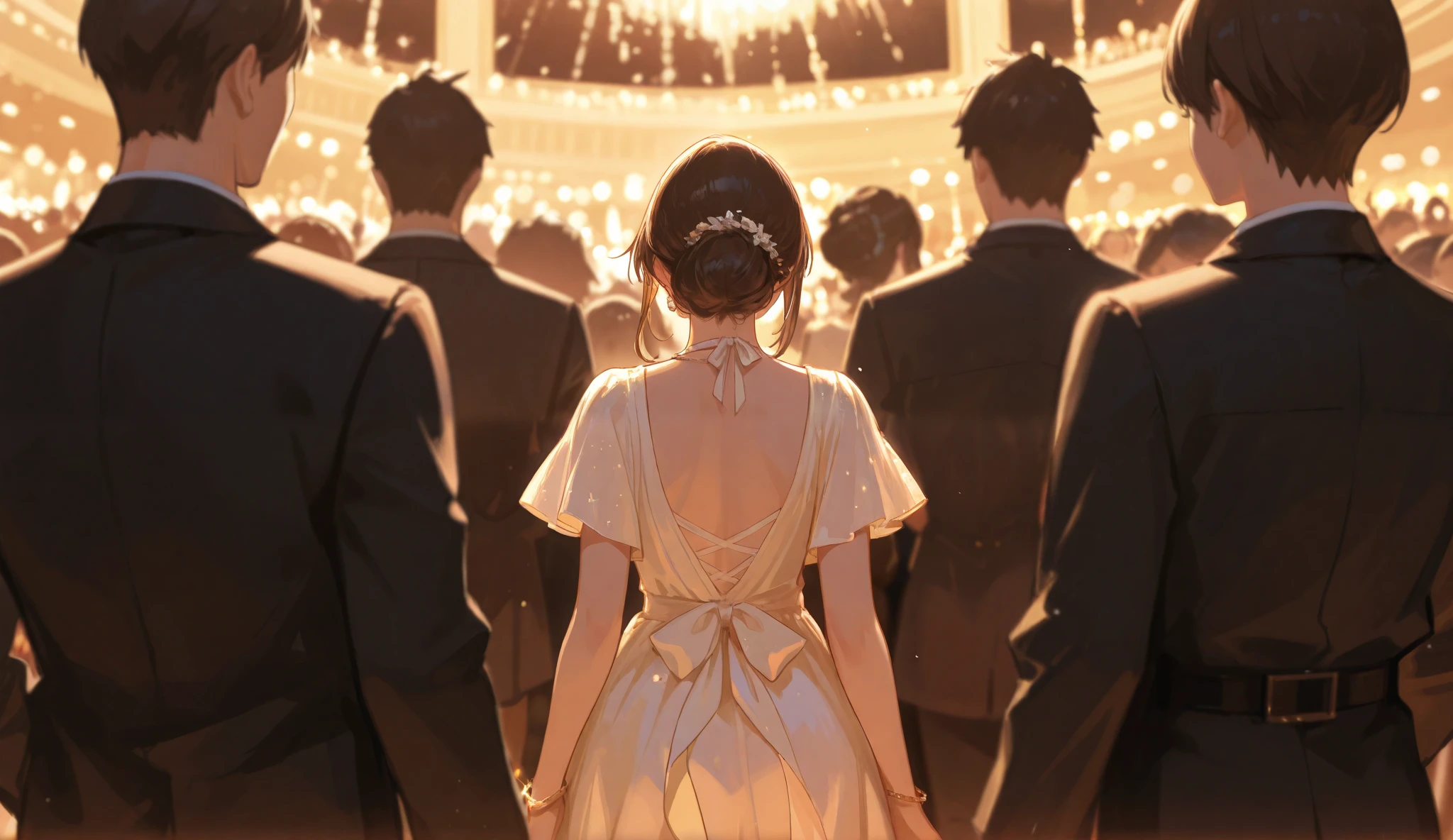 At a glamorous party, the protagonist is humiliated in front of the crowd while her family watches in silence, making no move to defend her.