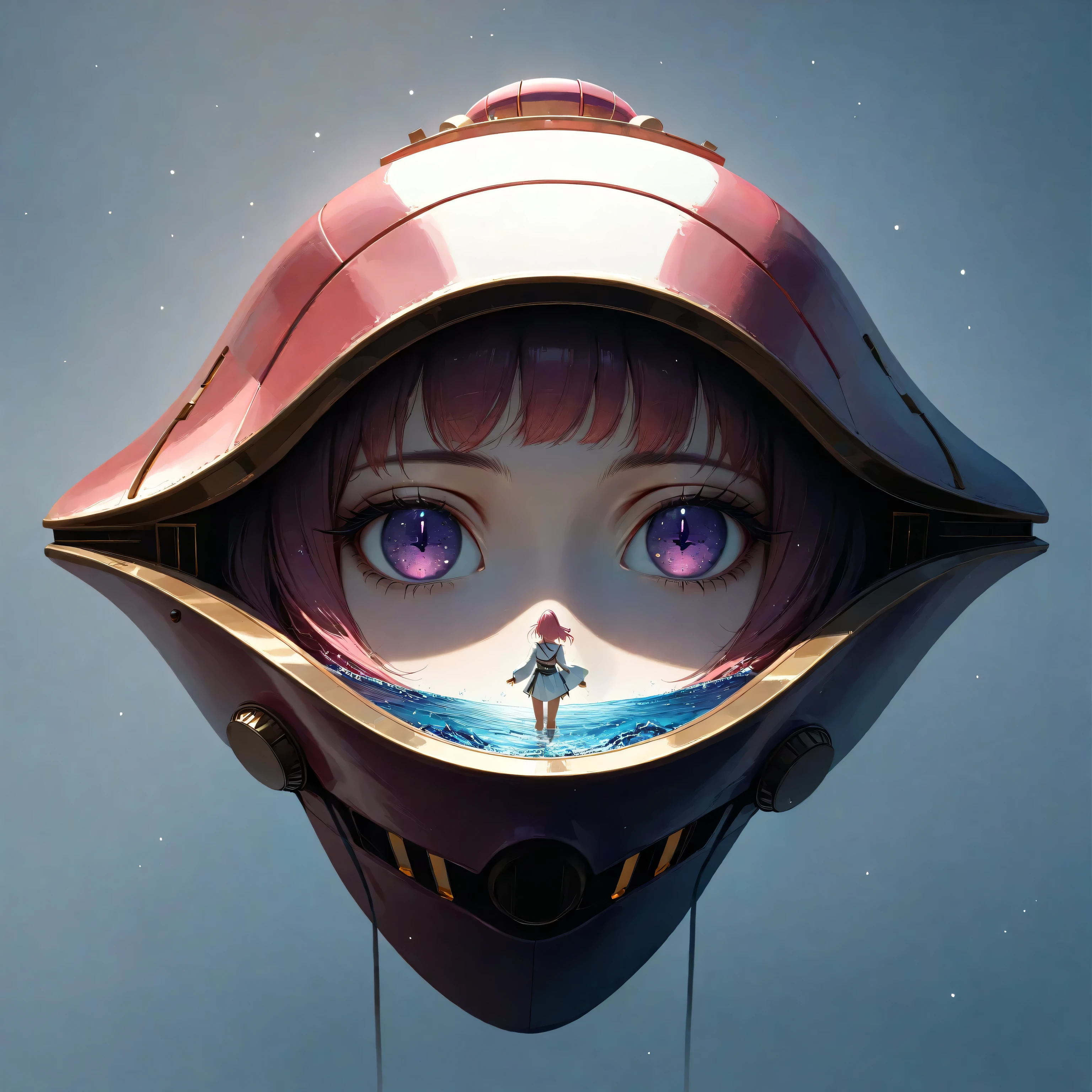 a futuristic landscape in the illustrative style of french illustrator Moebius, (blues, yellows), brutalist architecture, brutalism, retrofuturistic, french retro, retrofuturistic car, (White background:1.4),(Isabella Rosalini), head silhouette, Eyes closed, Long colored hair, Oriental elements),(Chinese illustration:1.3,Paper Art:1.3, キルティングPaper Art:1.2),( Streamlined Design, Clear lines, High sharpness,Better Quality, Very detailed, Master Parts, Film Light Effect, 4K ) Illustration design, porcelain doll skin, beautiful detailed eyes, beautiful detailed lips, extremely detailed gold eyes and face, long eyelashes, upper body, from side, looking at viewer, (fractal art:1.3), (pink hair:1.2), water, liquid, cloud, colorful, starry, stars, (best quality, 4k, 8k, highres, masterpiece:1.2), ultra-detailed, (realistic, photorealistic, photo-realistic:1.37), vibrant colors, studio lighting, extremely detailed description, professional, concept art, surreal, 1920s french vibe, monochromatic gold and pink palette, in the style of french illustrator moebius, gold elements, Yae Miko from genshin impact, pink hair, purple eyes, head ornament, big breasts, slender legs,