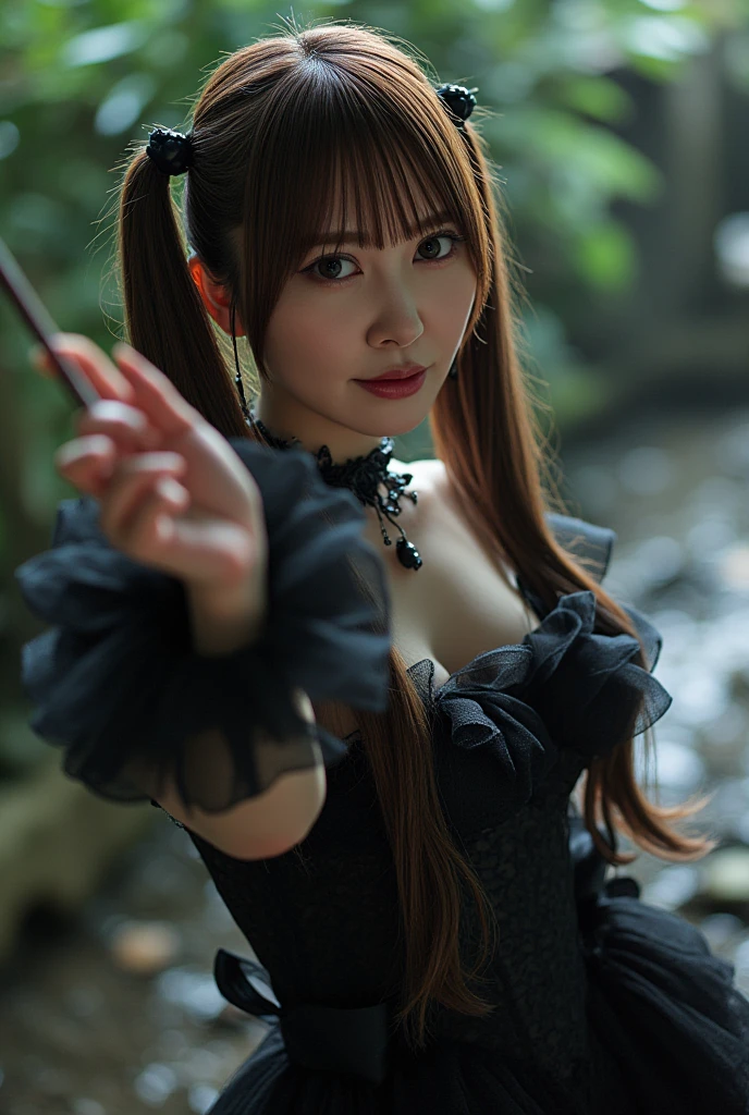 highest quality、masterpiece、超A high resolution、(Photorealistic:1.4)、RAW Photos、1 girl、Black Hair、Glowing Skin、Cyberpunk Girl、((Ultra-Realistic Details))、Portrait、Global Illumination、Shadow、Octane Rendering、In 8K、Super sharp、Huge 、Bare skin exposed in the cleavage、Metal、Intricate decorative details、More about Gothic Lolita、Luminous tube、Analog Meter、Equipment wheel、Equipment、Golden hydraulic cylinder、Very intricate details、Realistic Light、CGSoation Trend、Purple eyes、Shining Eyes、To the camera、Neon Details、Mechanical Limbechanical vertebrae attached to the back of the blood vessels connected to the tubes、Attaching a mechanical cervical vertebra to the neck、Sit on、Wires and cables connected to the head、Small LED Lamp、