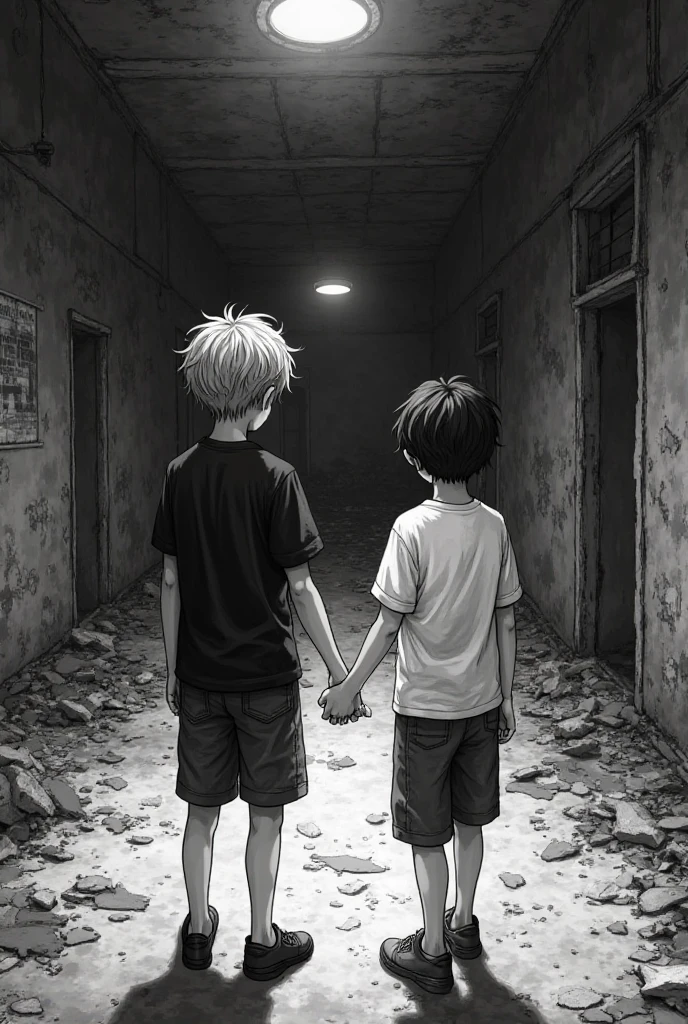 a drawing of a boy and a girl sitting on a bench, pixivs and junji ito, dramatic illustration, by Shingei, grim and gloomy lighting, by Ei-Q, mostly greyscale, inspired by Junji Ito, creepy!!, illustration”, scene!!, dramatic shading, inspired by Eddie Campbell, by Ai-Mitsu, drawn with photoshop