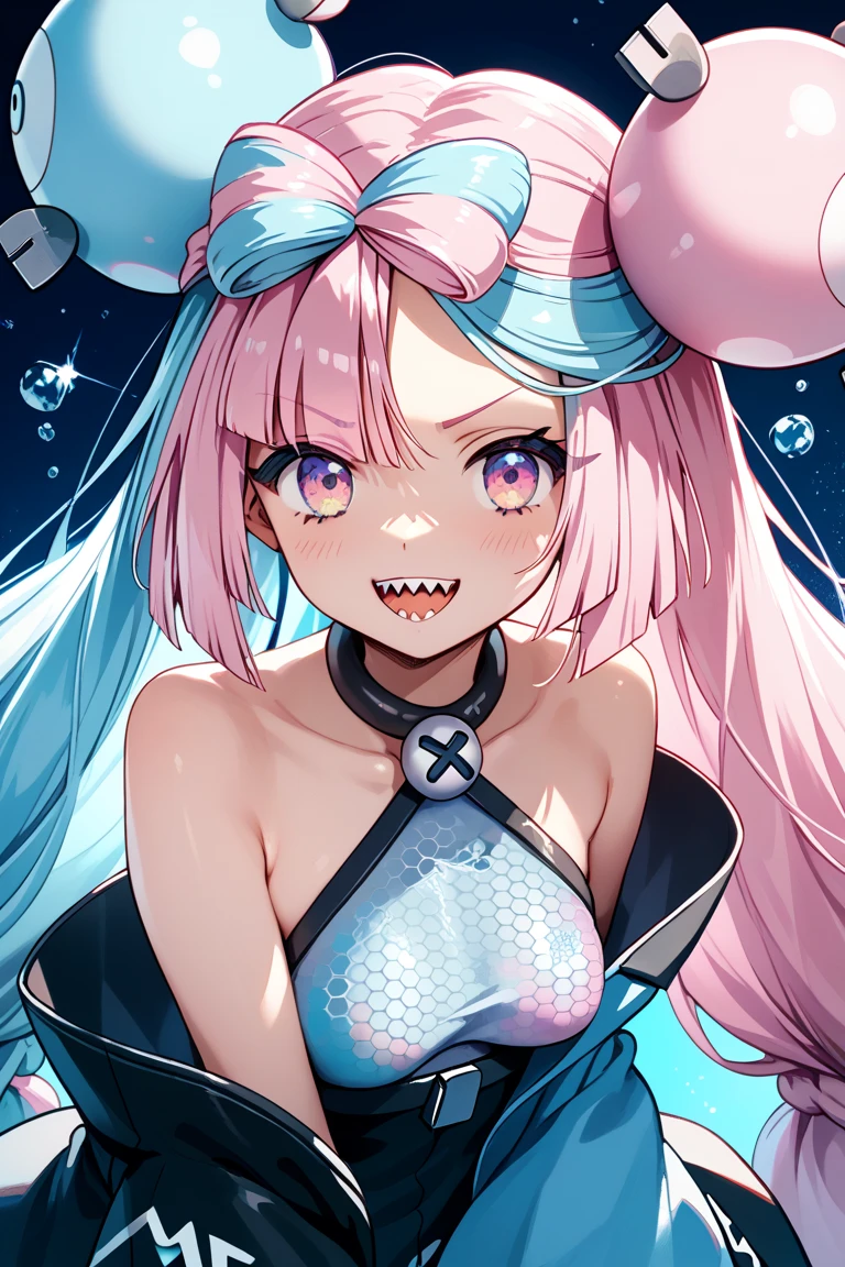 (thin blonde hair:1.2),(braided long hair:1.3),(hair tied up loosely:1.25),(big ribbon:1.3),(pink eyes:1.4),(Eye size:1.5),(sphere accessories:1.3),((Sabot fashion:1.4)),(Background full of blooming flowers:1.5),(blush),(upward glance:1.3),(small breasts:1.2),((look up:1.25)),(fashion color White、darkBlue、pink:1.3),(smile:1.2),(Tentacles tangled:1.6),((close up of face:1.3)),((Boob matching:1.4))